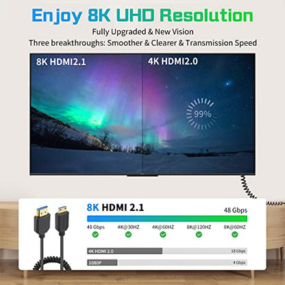 Duttek 48Gbps 8K Colied Mini HDMI to HDMI Cable 1FT- 4FT, Ultra Slim & Flexible Soft [8K@60Hz, 4K@240Hz 144Hz@120Hz] High Speed for Camera, Camcorder, Laptop, Tablet, Monitor, Raspberry Pi Zero - style: Mini hdmi to HDMI Male to Male