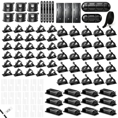 Gaming Desk Cable Management Kit 114PCS — 360° Spring Clips, Heavy-Duty Power Strip Holder, Reusable Cable Ties & Labels | Battlestation Organizer for Gamers & Streamers