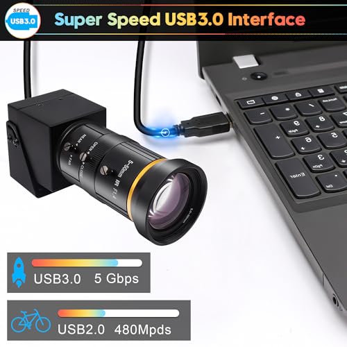 SVPRO HDMI USB Camera 4K 60fps USB3.0 Streaming Webcam with Zoom 5-50mm Telephoto Lens,10X Optical Zoom Industrial Microscope Camera H.264 Video Camera for Computer,Raspberry Pi,Monitor - color: Camera with 5-50mm Lens