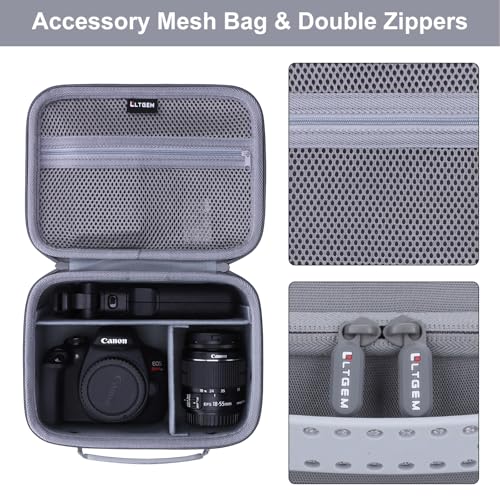 Camera Case Bag Compatible with Canon EOS Rebel T7/R50/R6 Mark II/R100/R50 V/T6/R8/R10/R5 Mark II/RP/R7/5D Mark IV/SL3/R5/T100 DSLR Camera, Len and Tripod with 4 Dividers and Shoulder Strap, Gray - color: Gray, size: Small