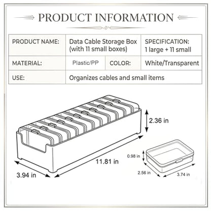 2 Pack Cable Organizer Box with 22 Mini Boxes, Clear Cord Storage Case