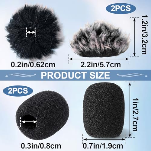 PAGOW 4 Pcs Mini Foam Microphone Windscreens ＆ Furry Cover, High Density Mic Headset Cover, Lapel Microphone Windscreen for Lavalier Microphones Noise Reduction (2pcs Foam + 2pcs Furry) - color: black,Foam(2pcs),Furry(2pcs)