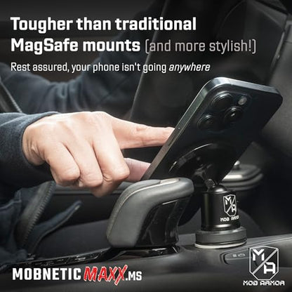 Mob Armor MobNetic Maxx MS - MagSafe Compatible Car Phone Mount w/ 90º Tilt, 360º Rotation & Durable Aluminum Build, Magnetic Holder for iPhone & Android Devices, USA Assembled - Black - color: Black