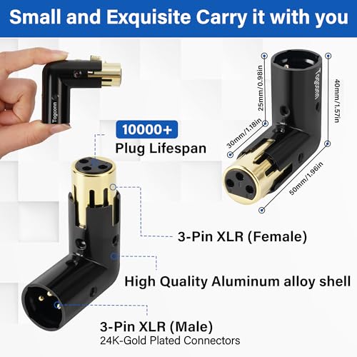 Adjustable 3-PIN Right Angle XLR Adapter 4 Pack - 90 Degree Male to Female Gold Plated Heavy Duty Metal Connector, L Shape Extender With Adjustable Orientation - style: 4 Pack