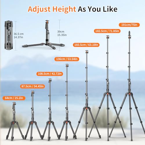 XXZU 75" Camera Tripod,Tripod For Camera Phone with Remote & 360° Ball Head,Aluminum Phone Tripod/Monopod,Camera Stand Tripod for iPhone/Canon/Nikon/DSLR/Digital Camera Accessory Kits,Max Load 17.64lb - size: 75in
