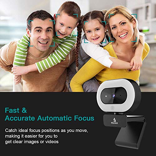 NexiGo StreamCam N930E, 1080P Webcam with Ring Light and Privacy Cover, Auto-Focus, Plug and Play, Web Camera for Online Learning, Zoom Meeting Skype Teams (Renewed) - style: Webcam with Light