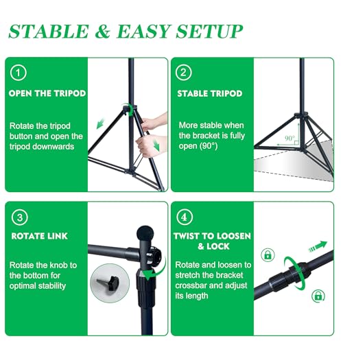 2-in-1 Green Backdrop Stand Kit - 6x9 ft Green Backdrop with 6.5x6.5ft Portable Photography Stand for Video Streaming,Zoom Meetings,Parties,Anti-Wrinkle Polyester Fabric - size: 6.5' (W) x 6.5'(H)