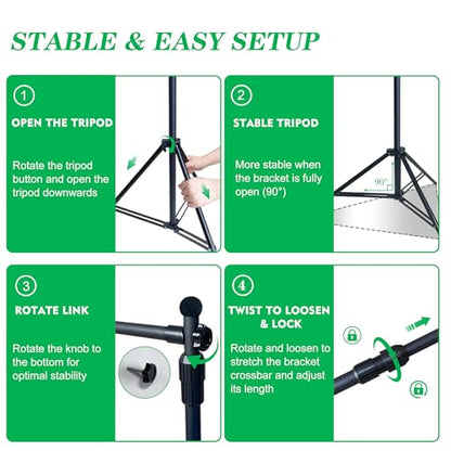 2-in-1 Green Backdrop Stand Kit - 6x9 ft Green Backdrop with 6.5x6.5ft Portable Photography Stand for Video Streaming,Zoom Meetings,Parties,Anti-Wrinkle Polyester Fabric - size: 6.5' (W) x 6.5'(H)
