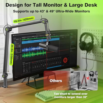 AA AUDIO ACCESSORY Design for Shure SM7B SM7dB MV7 Never-Sag Mic Boom Arm, Extra-Long 950mm Reach, 6.6lbs Load Capacity, Gear-Lock Suspension Microphone Stand Desk Mount for Blue Yeti Rode Heavy Mics - color: Black