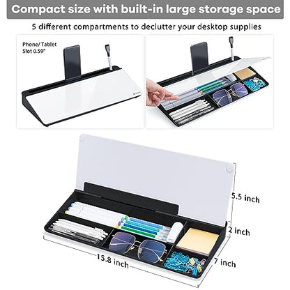 Desktop Whiteboard White&Black and White with Calculator, Desk Organizer Solution for Home Office School Art Beauty Supplies