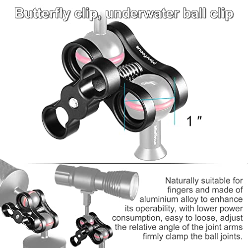 MINIFOCUS 1'' Ball Clamp Mount with Cold Shoe Ball Mount Head Base Adapter Connector for Diving Light Arm Underwater Camera Waterproof Housings Case Video/Flash/Strobe Hot Shoes - color: Cold Shoe&Clamp