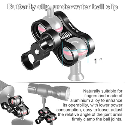MINIFOCUS 1'' Ball Clamp Mount with Cold Shoe Ball Mount Head Base Adapter Connector for Diving Light Arm Underwater Camera Waterproof Housings Case Video/Flash/Strobe Hot Shoes - color: Cold Shoe&Clamp