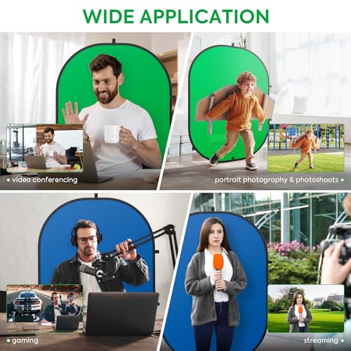 Green Screen Portable,Heorryn 3x5ft Green Blue Screen Chair Backdrop Kit Background Double Sided Pop Up Chroma Key for Photography,Live Streaming Gaming Zoom Video Chats Parties and Meeting