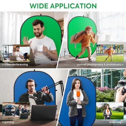 Green Screen Portable,Heorryn 3x5ft Green Blue Screen Chair Backdrop Kit Background Double Sided Pop Up Chroma Key for Photography,Live Streaming Gaming Zoom Video Chats Parties and Meeting