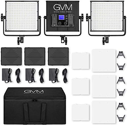 GVM RGB Video Lights with APP Control, 50W Full Color Studio Video Lighting Kit, Led Video Lights for YouTube Photography Lighting, 3 Packs Led Light Panel, Aluminum Alloy Shell, 3200K-5600K - size: 50RS3L