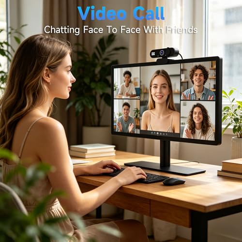 1080P USB HD Webcam，with Microphoneand Rotatable Tripod& Privacy Cover for PC，with Auto White Balance for Video Calls, Live Streaming Gaming & Online Meetings