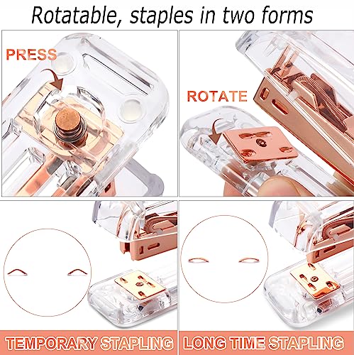 Famassi Rose Gold Desk Accessories，Office Supplies Set Acrylic Stapler Set Staple Remover, Tape Holder, 2 Ballpoint Pen, Scissor, Binder/Paper Clips and 1000pcs Staples. - color: Rose Gold