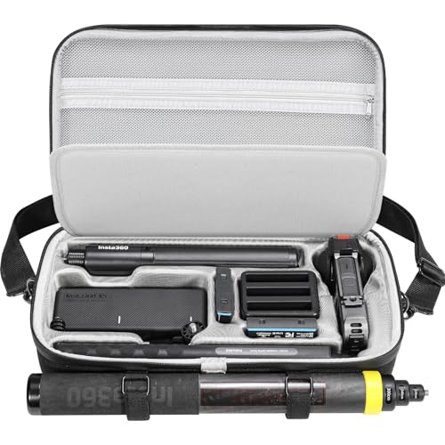 AMAZEAR Carrying Case for Insta360 X5 Accessories, Insta 360 X5 X4 Air Action Camera Waterproof Travel Carry Bag with Shoulder Strap, Compatible with 3M 9.8ft 2-in-1 Selfie Stick Tripod, Black - color: Black, size: Large