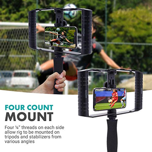 Movo SPR-20 Foldable Smartphone Video Rig Cage with Cold Shoe Mounts for Microphone or LED Light - Vlogging Mount Compatible with iPhone, Android - Smartphone Video Stabilizer Grip - Filming Equipment