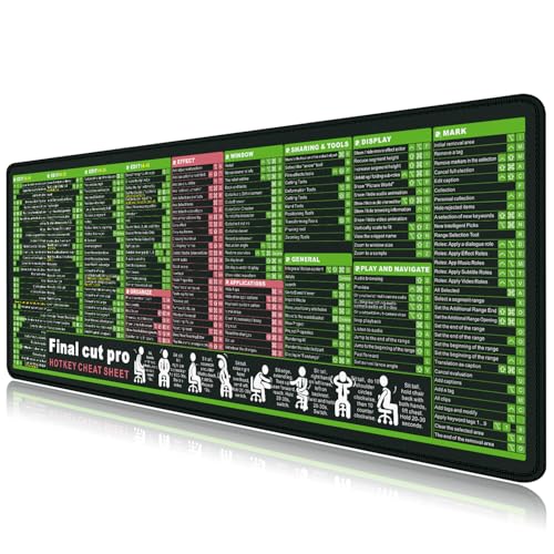 Final Cut Pro Shortcut Keyboard Mac OS Mouse Pad Computer Mouse Pads for a Desk Large Desk Pad Long Mousepad with Stitched Edge Non-Slip Rubber Base for Computer Keyboard Laptop PC - color: 38Final cut pro