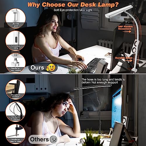 Airlonv LED Desk Lamp with Clamp, Dimmable Task Light for Home Office - color: White, size: Standard