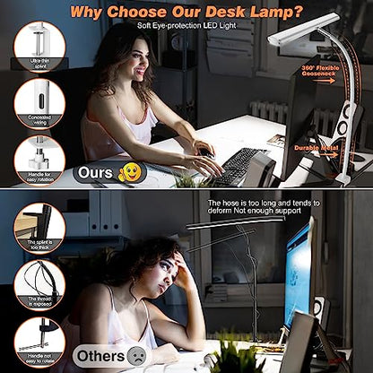 Airlonv LED Desk Lamp with Clamp, Dimmable Task Light for Home Office - color: White, size: Standard
