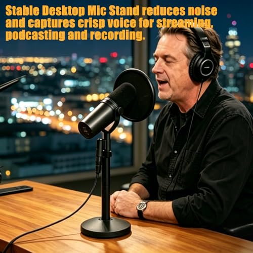 Desktop Microphone Stand for Shure SM7B/SM7DB, Adjustable Height with 2 Extension Rods, All-Metal Heavy-Duty, Easy Setup & Portable Space-Saving Mic Stand