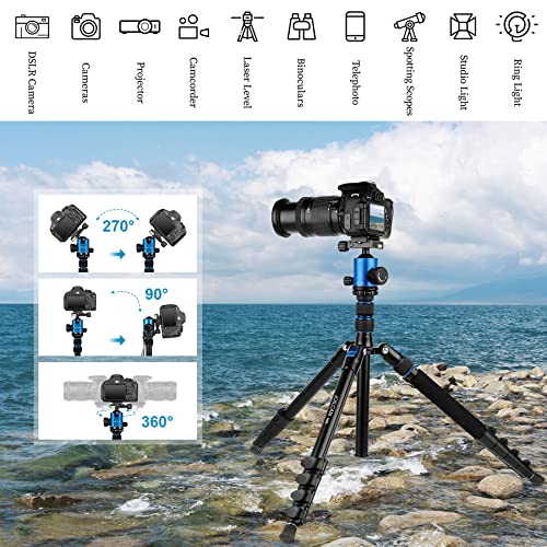 JOILCAN Tripod for Camera, 81" Aluminum Camera Tripod, 83" DSLR Tripods & Monopods, Heavy Duty Travel Tripod for Binoculars Spotting Scope Telescope, Max Load 35lb - color: Blue