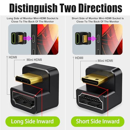 AGVEE 180 Degree Angled USB-C to USB-C Adapter and 2 Direction U-Shaped Mini HDMI to HDMI Converters, HDMI 2.0 4k@60HZ, Coupler Extender Extension for Portable Display Monitor, Black - size: 2 Pack 2 Direction