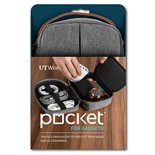 UT Wire Pocket for Gadgets – Trifold Travel Case Organizer Pouch Padded for Electronics Accessories, Cables, Tech Gear in Grey