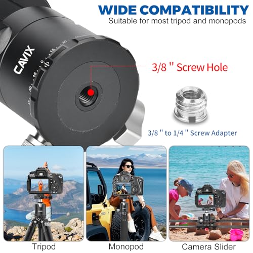 CAVIX 360°Panoramic Ball Head Tripod Head, 18kg(39.7lbs) Load Capacity, 44mm Metal Ball Head with 1/4" Arca-Swiss Quick Release Plate for Tripod Monopod Slider DSLR Camera Camcorder - size: Ball Dia. 44mm