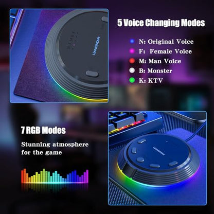 LIANGSTAR Gaming USB Microphone for PC with AI Noise Cancellation, 5 Voice Changes, Mute, Volume Control, RGB Light Condenser Computer Mic for Gamer, YouTube, Streaming, Conference - style: Dark Gray-AI