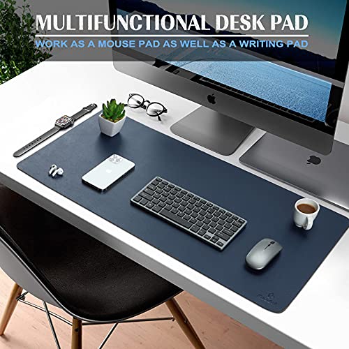 K KNODEL Large Office Leather Desk Mat, Mouse and Keyboard Pad, Computer and Laptop Mat, Desktop Protector and Cover, Writing Pad and Blotter (31.5"x15.7", Dark Blue) - color: Dark Blue, size: 31.5" x 15.7"