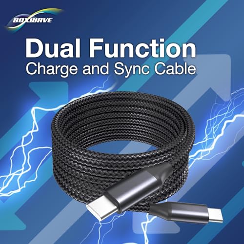 BoxWave Cable Compatible with Saneen Digital Camera 4K 64MP - DirectSync PD Cable (10ft) - USB-C to USB-C (100W), Long Type C Braided Nylon Alloy Fast Charge - Jet Black