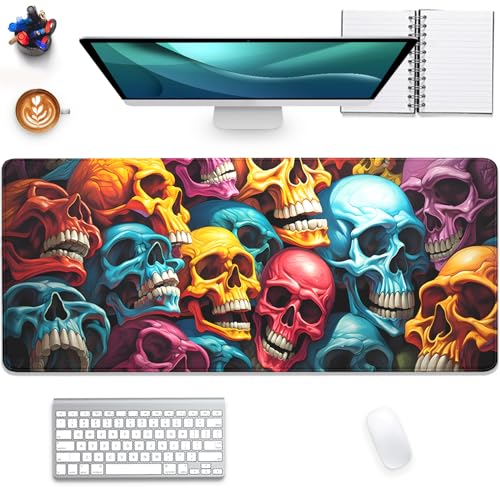 Scary Skeleton Mouse Pad Desk Pad,Colourful Skull Extended Gaming Mouse Mat with Stitched Edges Non-Slip Waterproof Rubber Base Mous Mat for Office Home Game Desk Pad(27.5X11.8 in) - color: Scary Skull Skeleton