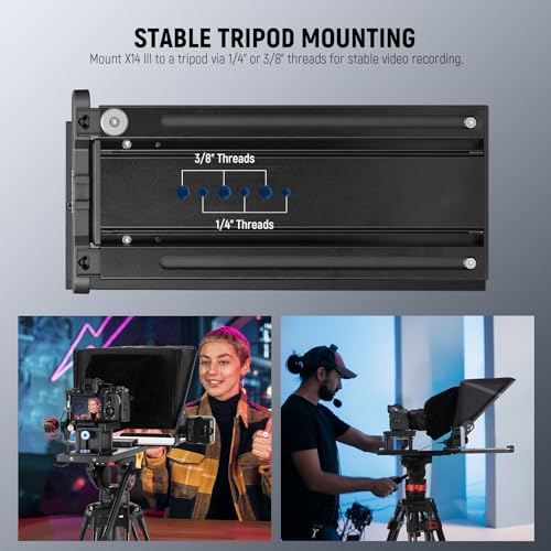 Neewer Teleprompter X14 III with RT113 Remote/App Control, 45° Tilt 14" Beamsplitter All Metal Frame Upgraded Camera Mount QR Plate Compatible with Manfrotto 501PL for iPhone iPad DSLR, Assembly Free - style: X14 III