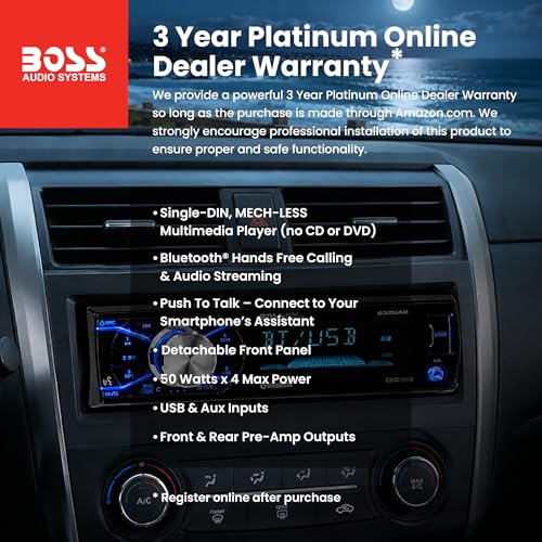 BOSS Audio Systems 632UAB Car Stereo - Single Din, Bluetooth, No CD DVD Player, AM/FM Radio Receiver, Wireless Remote Control, Aux in, USB - style: 632UAB Detachable Face