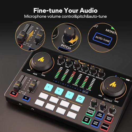 MAONO Podcast Equipment Bundle 10 Channel Audio Interface and XLR Dynamic Microphone MaonoCaster with Pro-preamp, 48V, Bluetooth for Podcast, Streaming, TikTok, Youtube, PC, Smartphone (AME2C Pro)