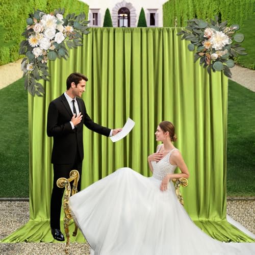 10ft x 10ft Olive Green Backdrop Curtains for Parties, Fabric Satin Background Curtain with Rod Pockets for Weddings, Birthday, Baby Shower, Photography, Graduation Party Backdrop Drapes, 2 Panels - color: Olive Green