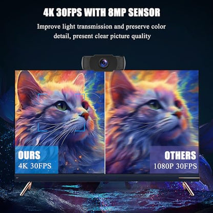 4K Webcam, Ultra 4K HD Web Cam for PC, Dual Noise-Canceling Mics, Auto Light Correction, Wide Angle Streaming Webcam,Plug and Play for Video Calling/Teams/Conferencing/Zoom