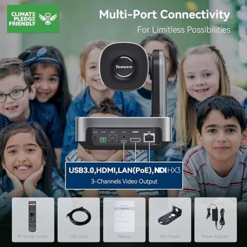 Tenveo 4K NDI 6 & NDI HX3 PTZ Camera, AI Humanoid & Face Auto-Tracking, 20X Optical + 8X Digital Zoom, USB3.0/HDMI/LAN PoE IP Live Streaming for Church Worship Broadcast Events Video Conference OBS - color: Silver Grey