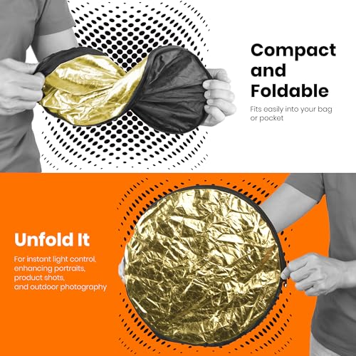 PhotoTrust Mini 5 in1 Pocket Reflector-Super Portable Reflector 12"/30cm Collapsible Multi-Disc Photography Light Reflector Diffuser-Silver/Gold/Black/White/Translucent for Studio/Macro Photography