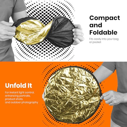 PhotoTrust Mini 5 in1 Pocket Reflector-Super Portable Reflector 12"/30cm Collapsible Multi-Disc Photography Light Reflector Diffuser-Silver/Gold/Black/White/Translucent for Studio/Macro Photography