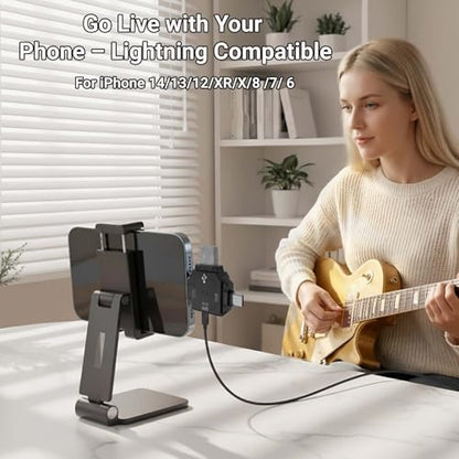 ZealSound USB Microphone Adapter – 3-in-1 Audio-Only Plug & Play Mic Adapter with USB-C, Lightning & USB for iPhone/Android/PC, Stable Signal for Streaming, Recording & Podcasting