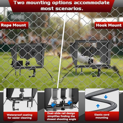 Cell Phone Fence Mount with Shade, Game Changer Mounting kit for iPhones, Mevo Start, GoPro, Insta 360 and Other Action Cameras, for Recording Baseball,Softball and Tennis Games(Matte Black)