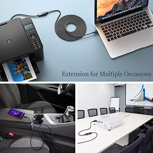 Extra Long USB Extension - 16Ft (5M) USB 2.0 A Male to A Female Cable for Flash Drive, Hard Drive, Keyboard, Mouse, Printer, Camera - Black - color: Black, size: 16 feet