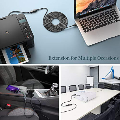 Extra Long USB Extension - 16Ft (5M) USB 2.0 A Male to A Female Cable for Flash Drive, Hard Drive, Keyboard, Mouse, Printer, Camera - Black - color: Black, size: 16 feet