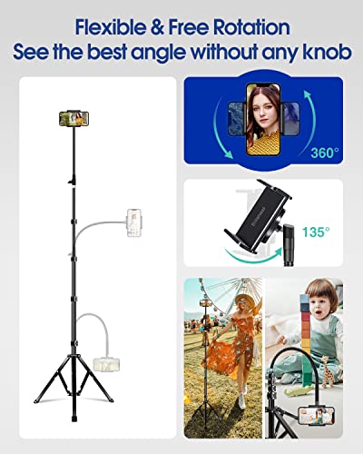 Elitehood 6.7 Feet Tall Phone Tripod, Heavy Duty Metal iPhone Tripod Stand with Remote, 17" Gooseneck Overhead Phone Mount for iPhone 15 14 13 Pro Max / 13 Pro / 13 12 11, Android Cell Phone Black - style: Flexible Arm