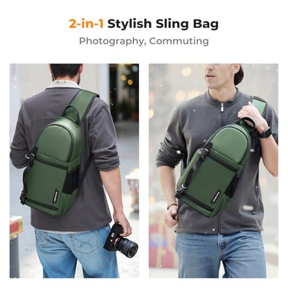 K&F CONCEPT Camera Sling Bag Crossbody Bag Camera Shoulder Backpack DSLR/SLR/Mirrorless Photography Bags Compatible with Canon/Nikon/Sony/Fuji/Gopro/DJI - color: Green, size: Medium