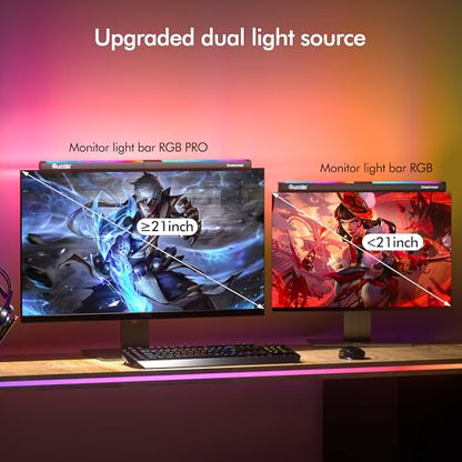 Quntis Monitor Light RGB PRO Backlight, Eye-Care Dual Light Computer Light Bar Gaming Office Desk Lamp, 15 Modes Dimmable Backlight, 3 Color Temperature Adjustable Brightness, Ra95 Screen Light Bar - style: RGB PRO Backlight